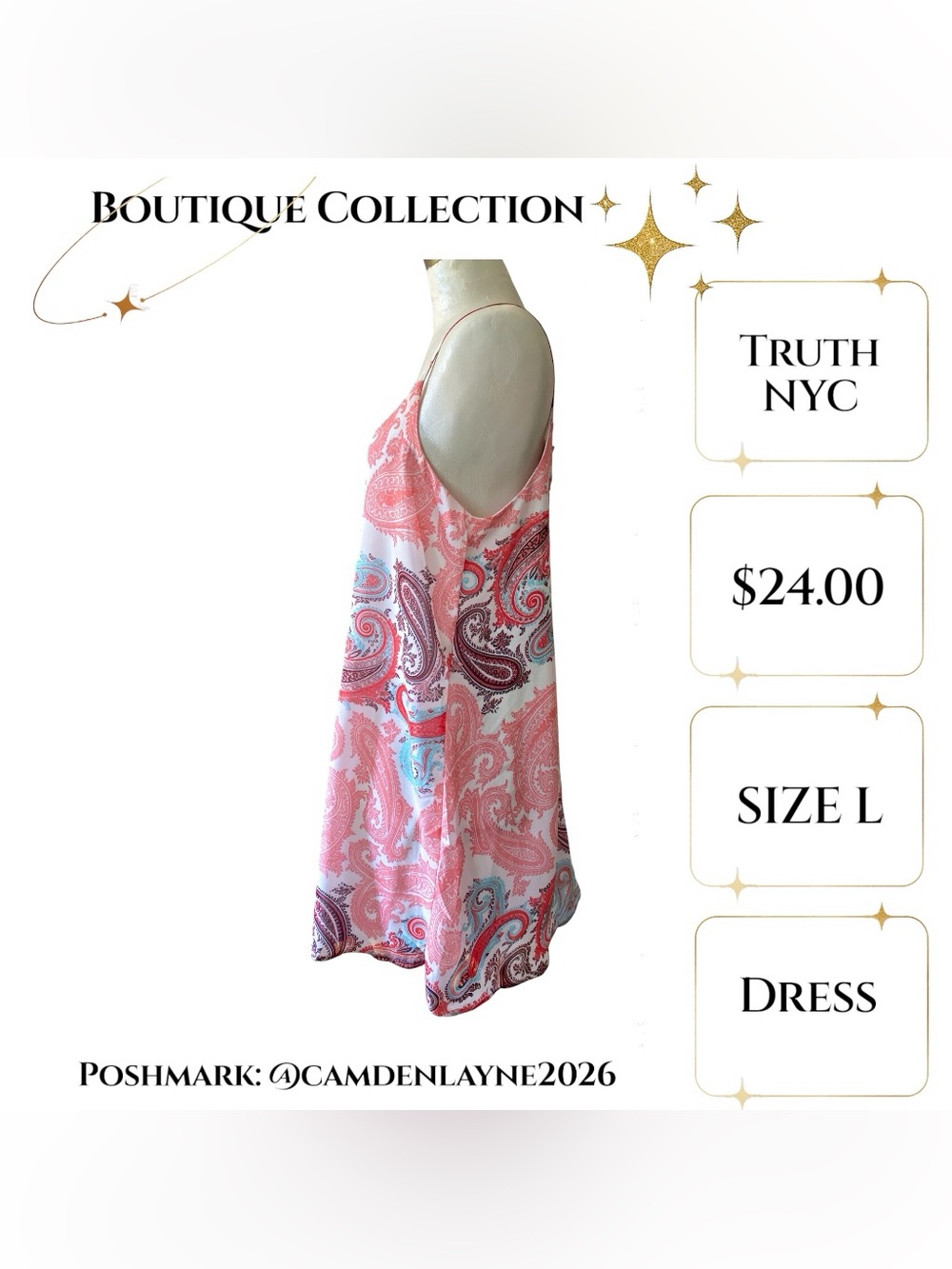 Truth NYC Pink Paisley Slip Dress with Mint Accents - Picture 5 of 7